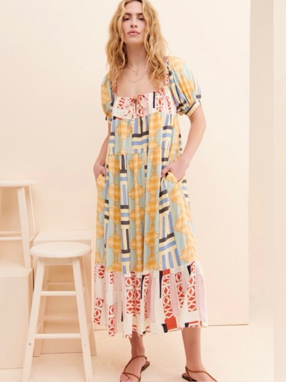 Urban Outfitters Kimchi Blue O’Hara Peasant Midi Dress size S
